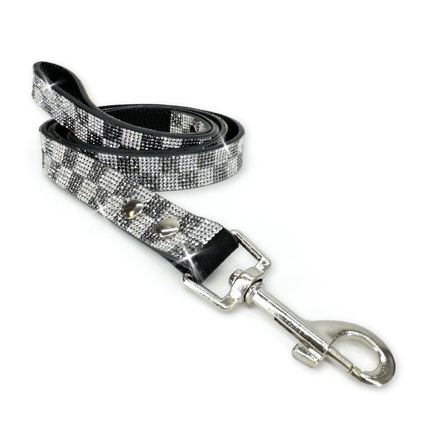 Luxury Light Grey Check Dog Leash – Silver Hardware | Soft Vegan Leather, 42” Length with 360° Clip
