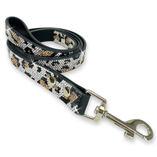 Luxury Silver Leopard Dog Leash – Silver Hardware | Soft Vegan Leather, 42” Length with 360° Clip