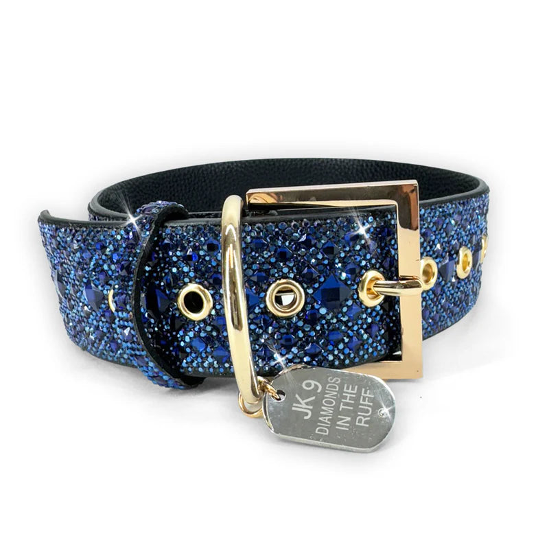 Luxury Blue Dog Collar – Gold Hardware | Soft Vegan Leather, Adjustable Sizes