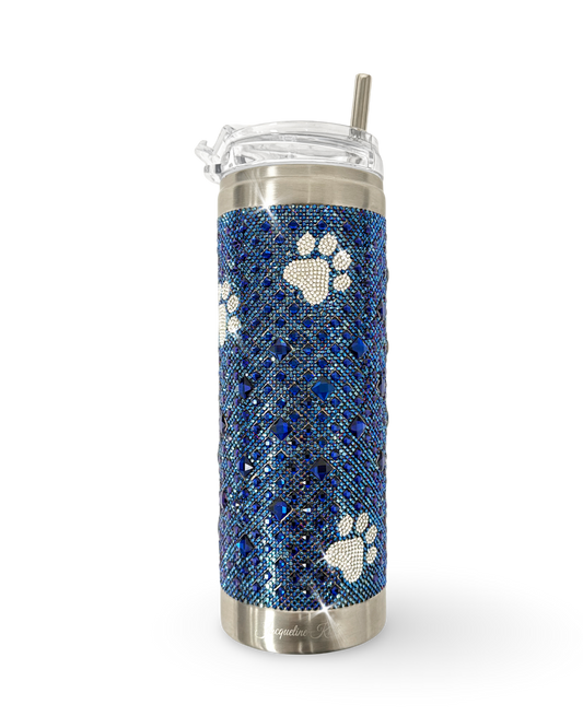 Crystal-Embellished 20oz Stainless Steel Tumbler – Puppy Paw Blue