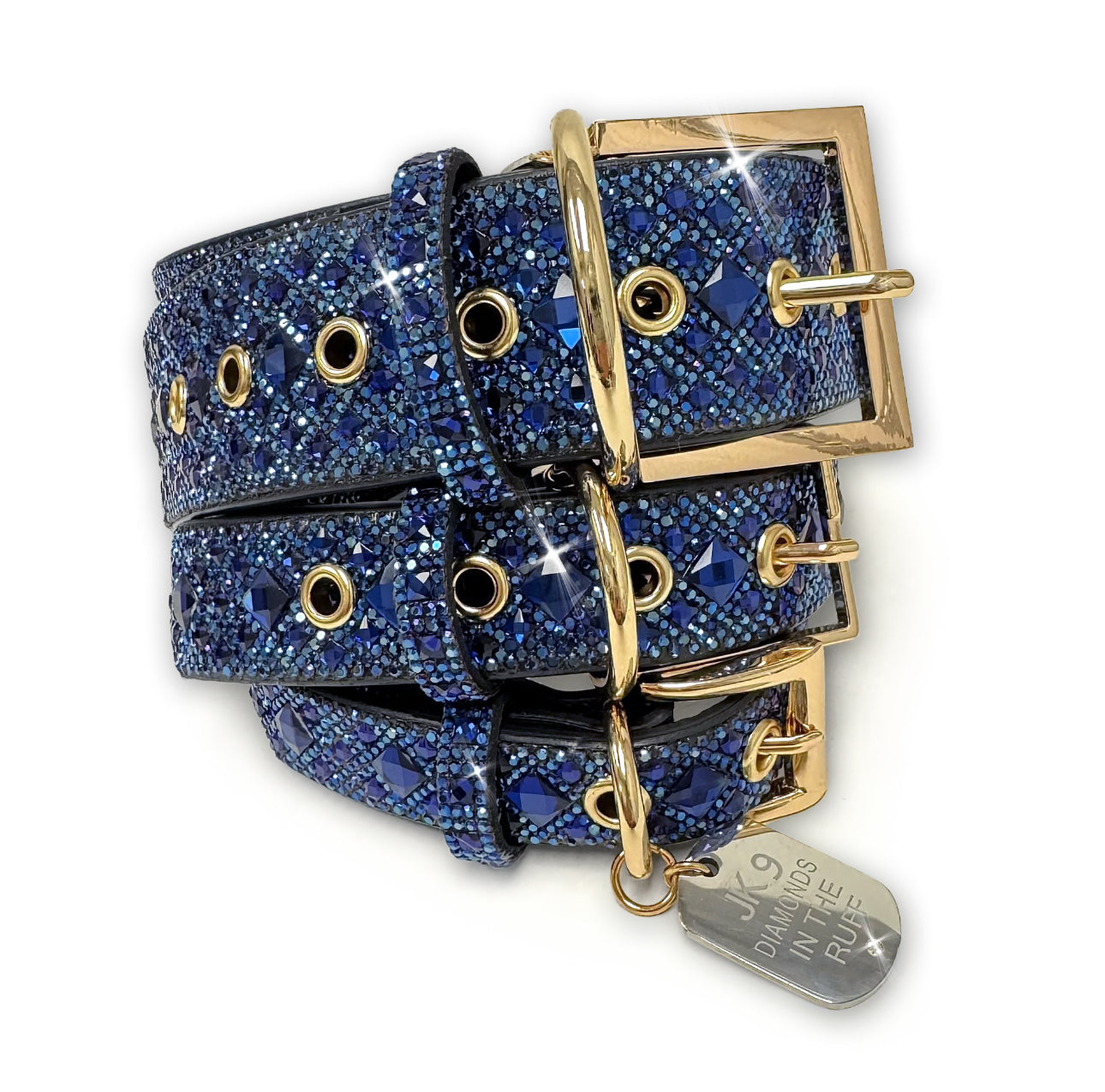 Luxury Blue Dog Collar – Gold Hardware | Soft Vegan Leather, Adjustable Sizes