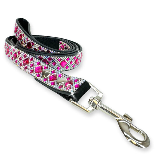 Luxury Hot Pink Dog Leash – Silver Hardware | Soft Vegan Leather, 42” Length with 360° Clip
