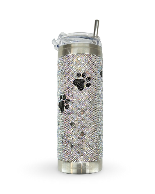 Crystal-Embellished 20oz Stainless Steel Tumbler – Puppy Paw AB
