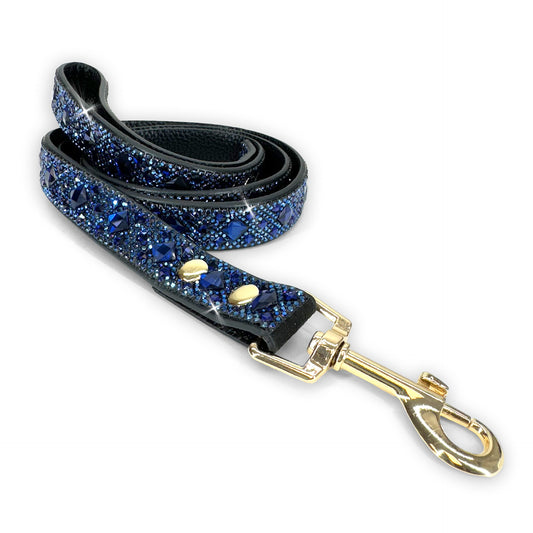 Luxury Blue Dog Leash – Gold Hardware | Soft Vegan Leather, 42” Length with 360° Clip