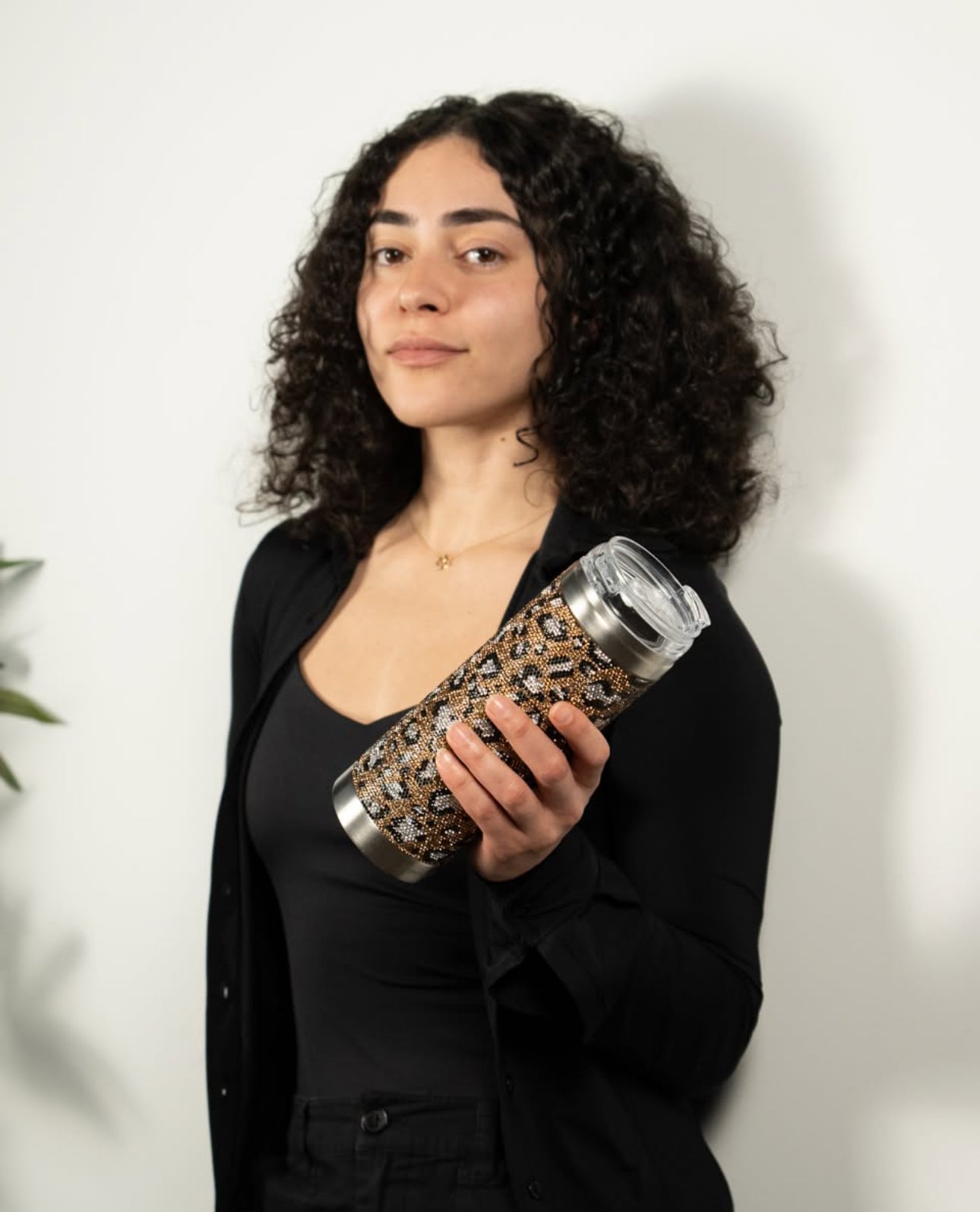 Crystal-Embellished 20oz Stainless Steel Tumbler – Golden Leopard