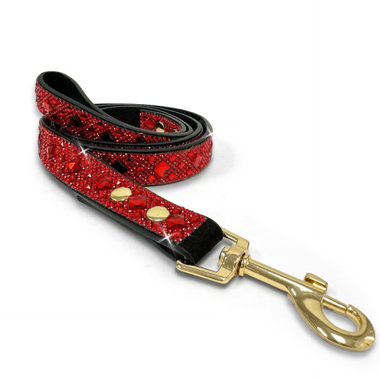 Luxury Red Dog Leash – Gold Hardware | Soft Vegan Leather, 42” Length with 360° Clip