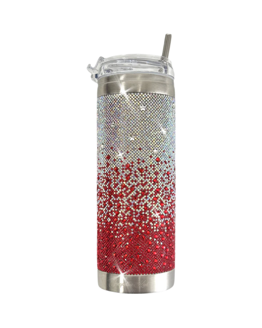 Crystal-Embellished 20oz Stainless Steel Tumbler – Red Ombre