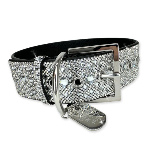 Luxury Silver Print Dog Collar – Silver Hardware | Soft Vegan Leather, Adjustable Sizes