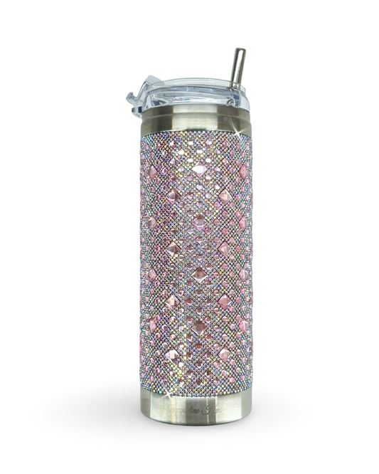 Crystal-Embellished 20oz Stainless Steel Tumbler – Baby Pink