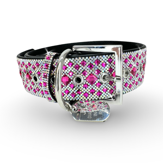 Luxury Hot Pink Dog Collar – Silver Hardware | Soft Vegan Leather, Adjustable Sizes