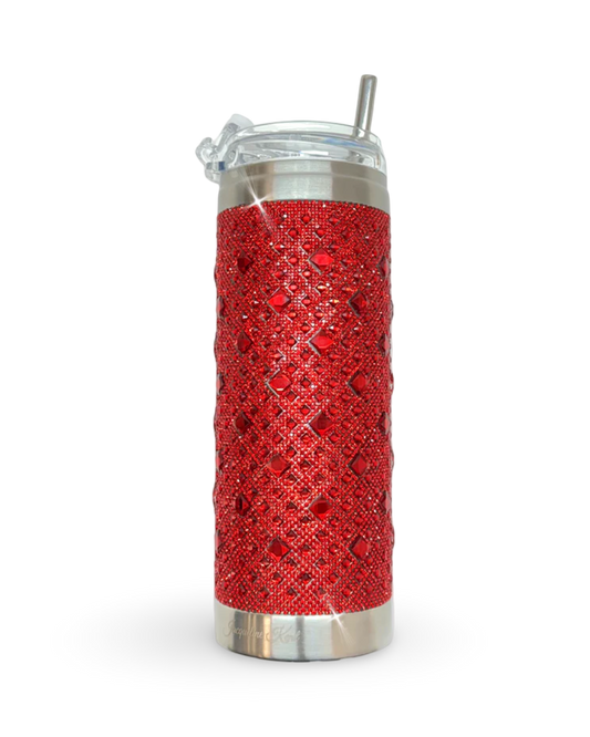Crystal-Embellished 20oz Stainless Steel Tumbler – Ruby Red