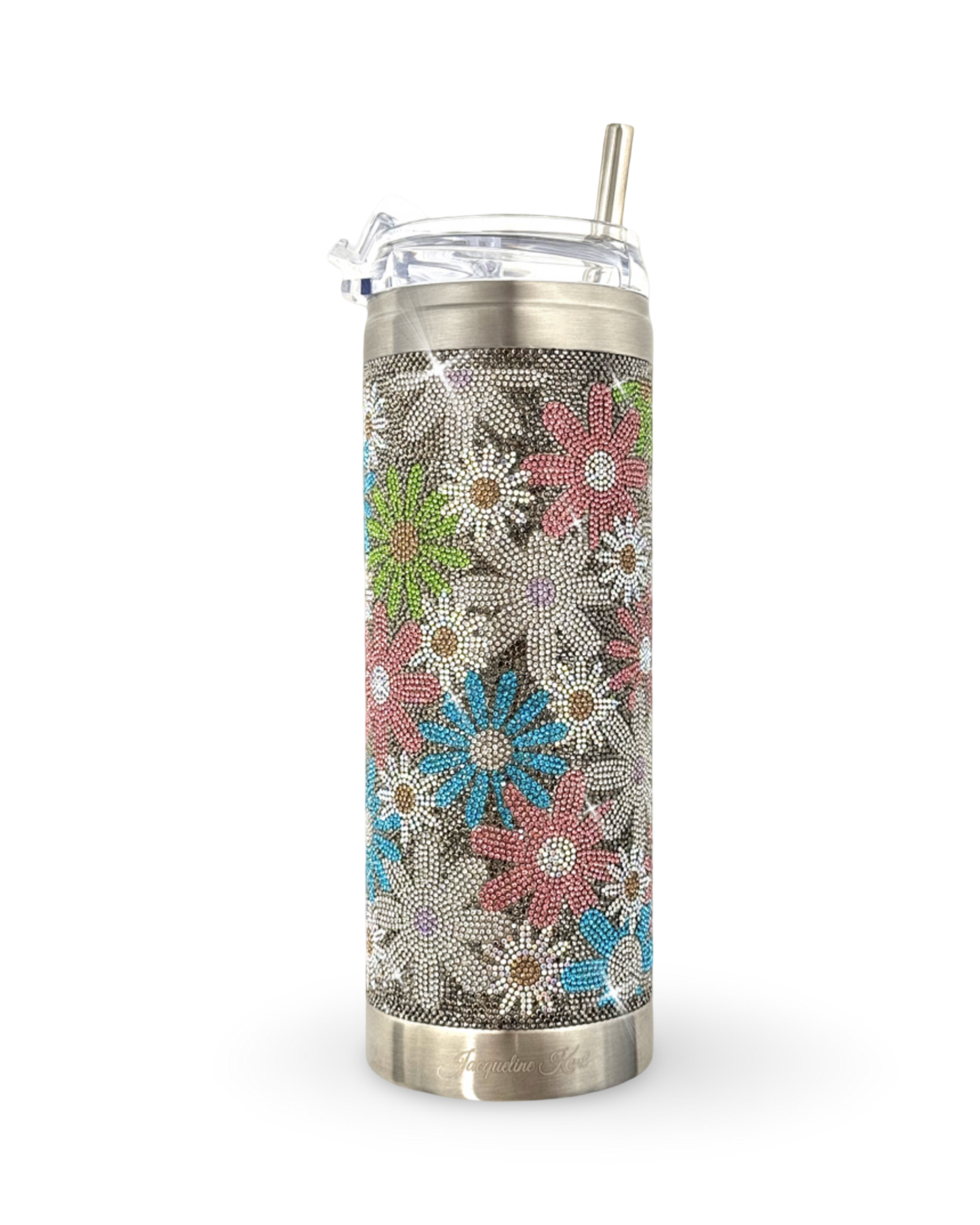 Crystal-Embellished 20oz Stainless Steel Tumbler – Floral Multi