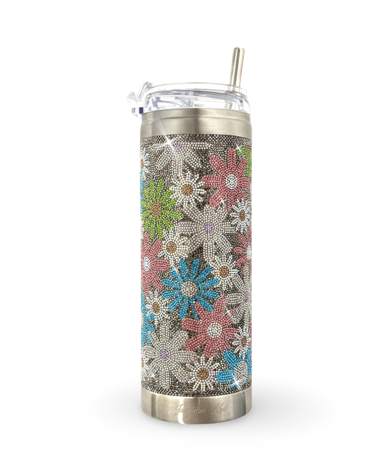 Crystal-Embellished 20oz Stainless Steel Tumbler – Floral Multi