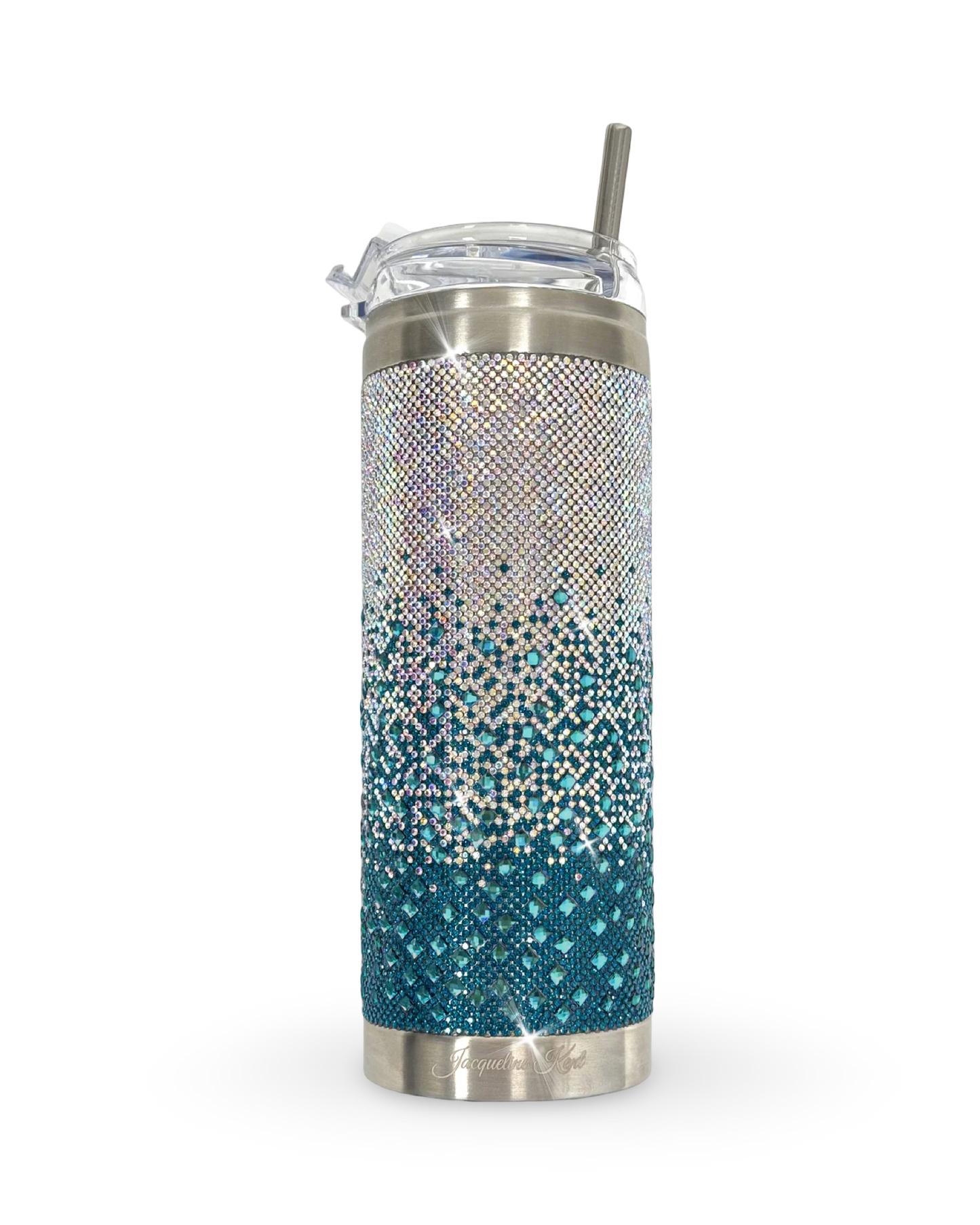 Crystal-Embellished 20oz Stainless Steel Tumbler – Teal Ombre