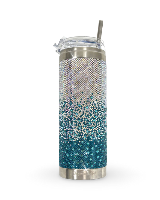 Crystal-Embellished 20oz Stainless Steel Tumbler – Teal Ombre