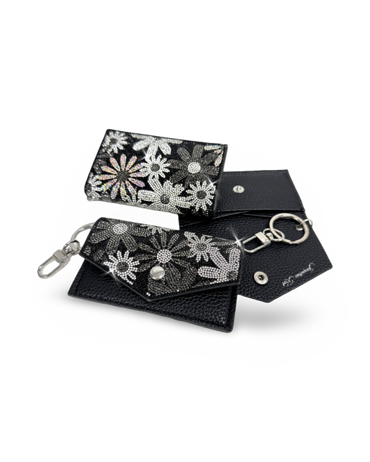 Crystal Mini Wallet with Key Hook - Black Floral