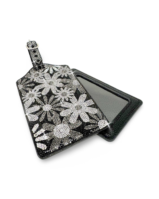 Crystal Studded Luggage Tag - Black Floral