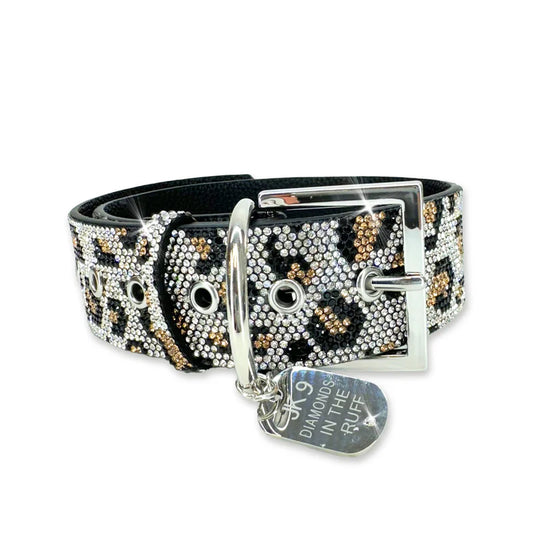Luxury Leopard Print Dog Collar – Silver Hardware | Soft Vegan Leather, Adjustable Sizes