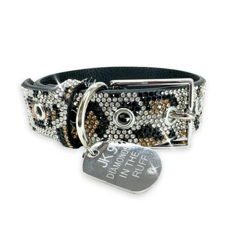 Luxury Leopard Print Dog Collar – Silver Hardware | Soft Vegan Leather, Adjustable Sizes