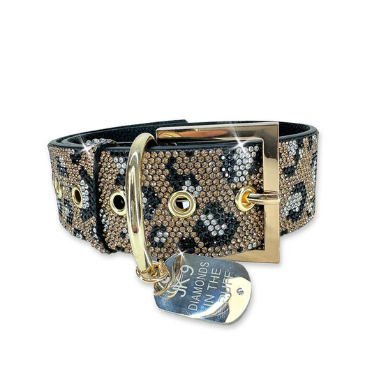 Luxury Leopard Print Dog Collar – Gold Hardware | Soft Vegan Leather, Adjustable Sizes