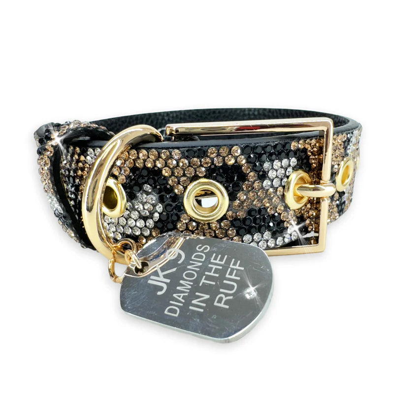 Luxury Leopard Print Dog Collar – Gold Hardware | Soft Vegan Leather, Adjustable Sizes