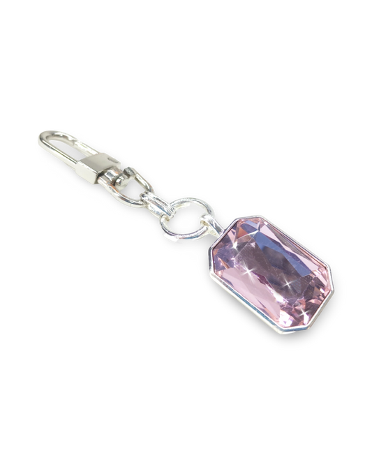 Crystal Tumbler Charm – Large Stone with Silver Hardware - Pink Lady