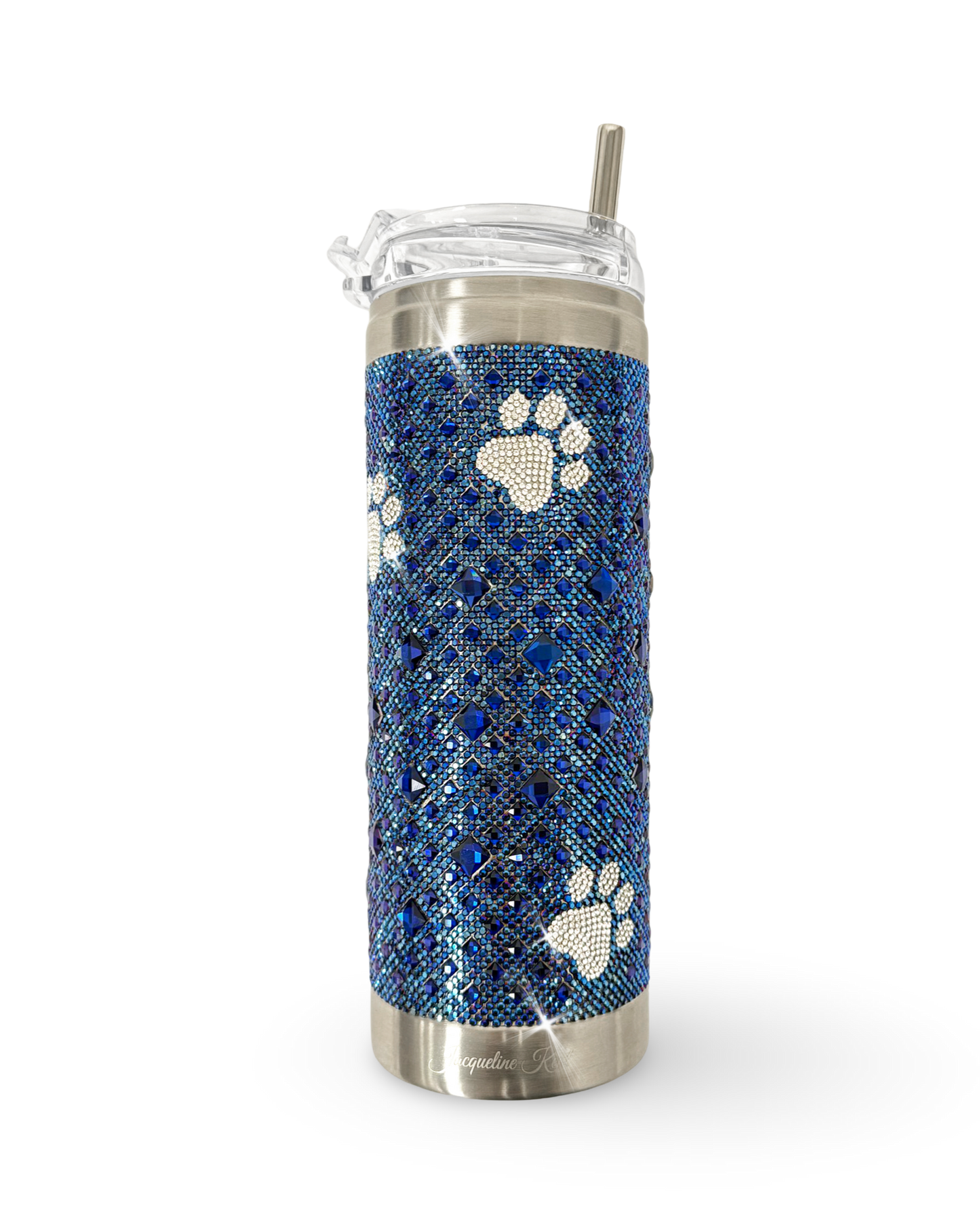 Crystal-Embellished 20oz Stainless Steel Tumbler – Puppy Paw Blue