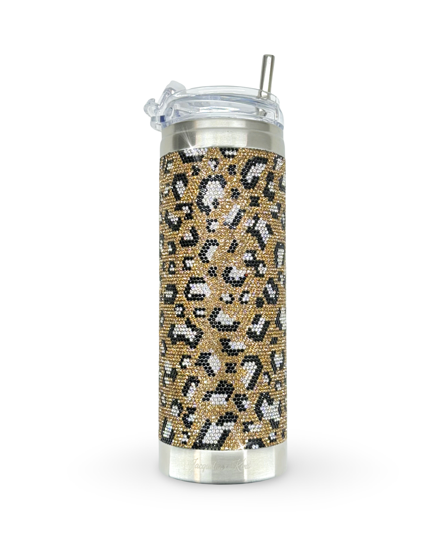Crystal-Embellished 20oz Stainless Steel Tumbler – Golden Leopard