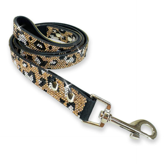 Luxury Gold Leopard Dog Leash – Silver Hardware | Soft Vegan Leather, 42” Length with 360° Clip