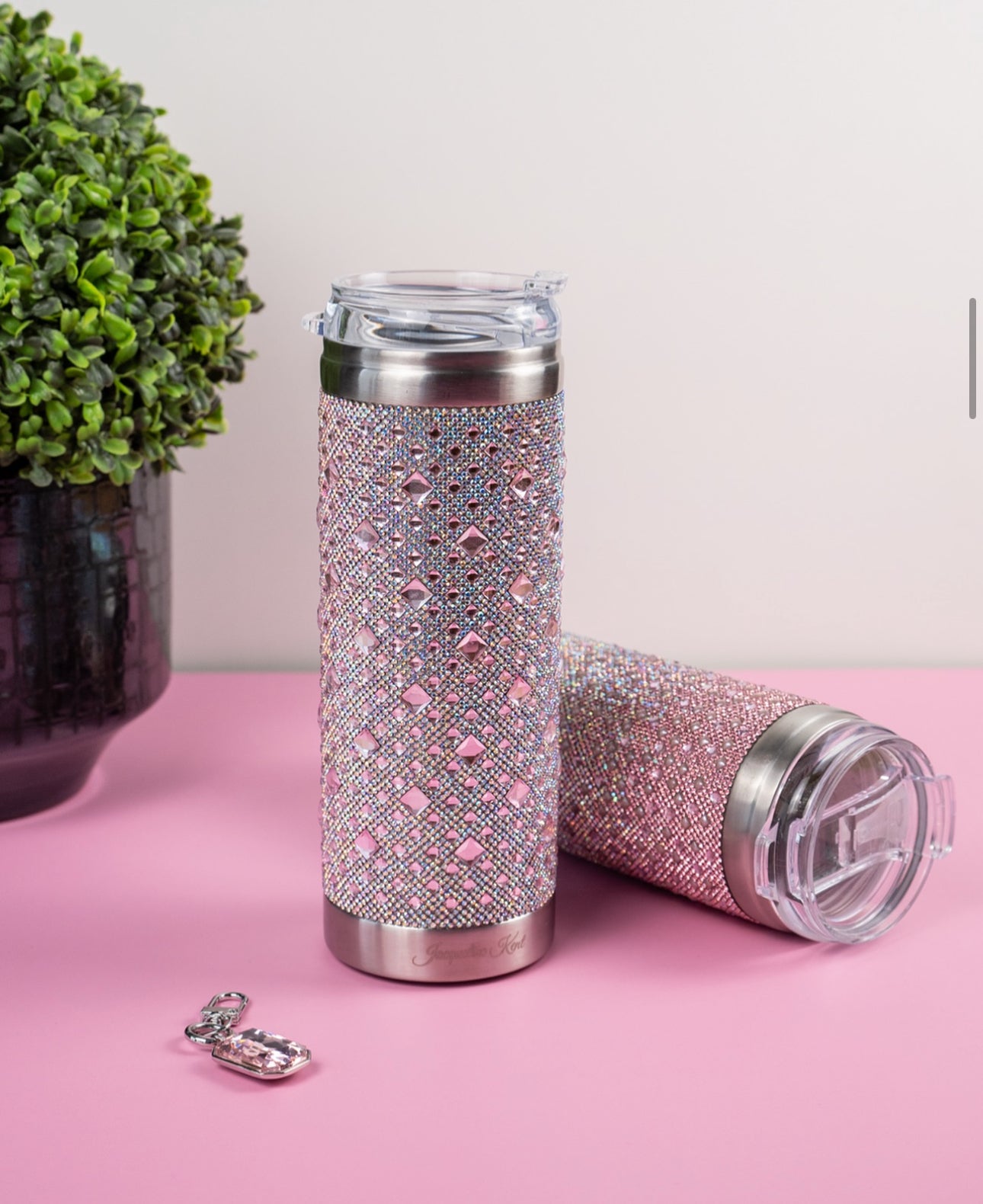 Crystal-Embellished 20oz Stainless Steel Tumbler – Baby Pink