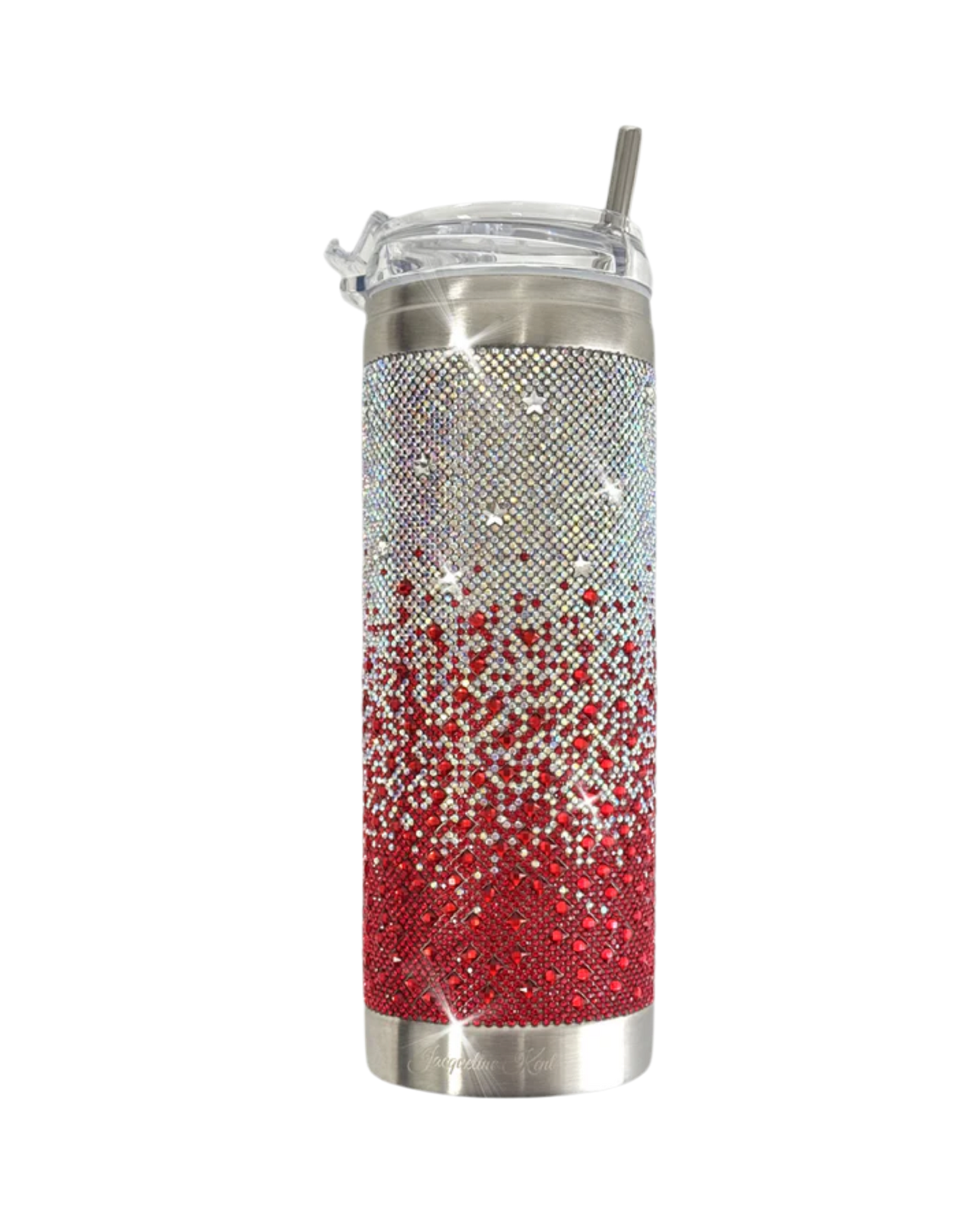 Crystal-Embellished 20oz Stainless Steel Tumbler – Red Ombre