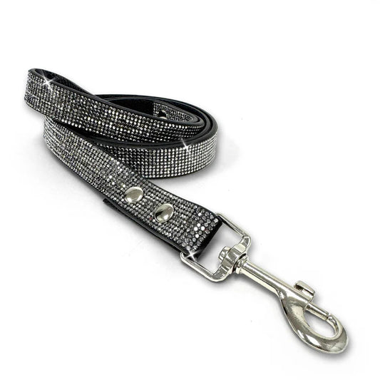 Luxury Hematite Dog Leash – Silver Hardware | Soft Vegan Leather, 42” Length with 360° Clip