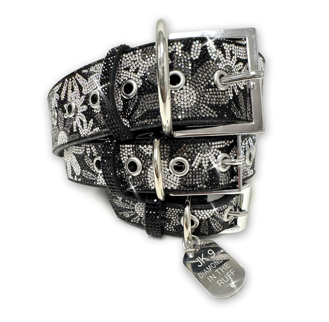 Luxury Black Floral Print Dog Collar – Silver Hardware | Soft Vegan Leather, Adjustable Sizes