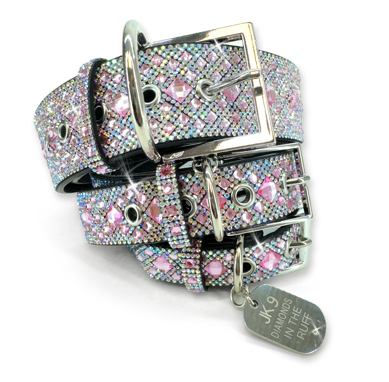 Luxury Baby Pink Print Dog Collar – Silver Hardware | Soft Vegan Leather, Adjustable Sizes