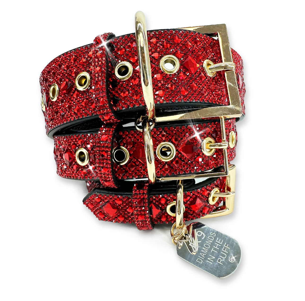 Luxury Ruby Red Print Dog Collar – Gold Hardware | Soft Vegan Leather, Adjustable Sizes