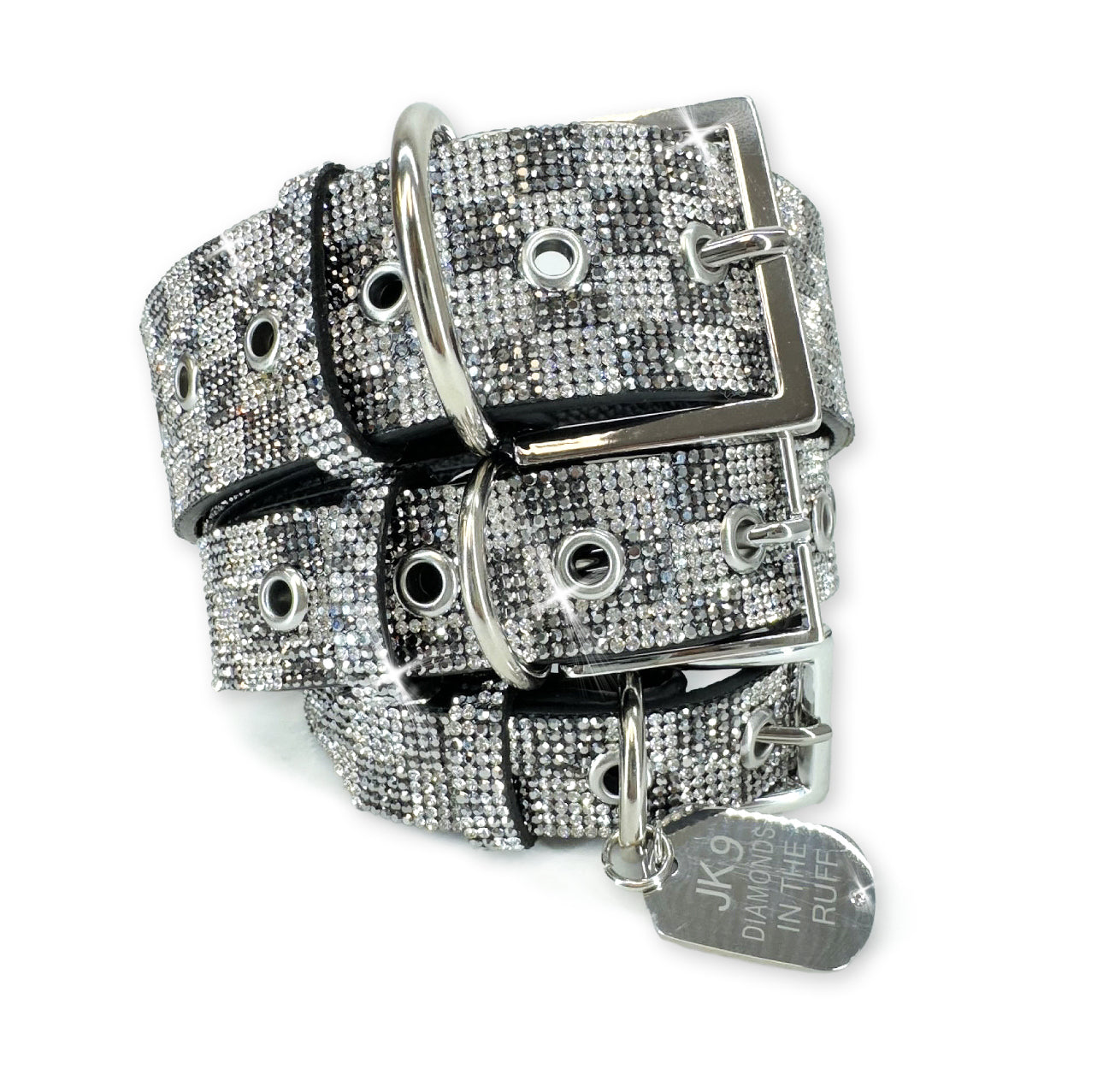 Luxury Light Grey Check Print Dog Collar – Silver Hardware | Soft Vegan Leather, Adjustable Sizes