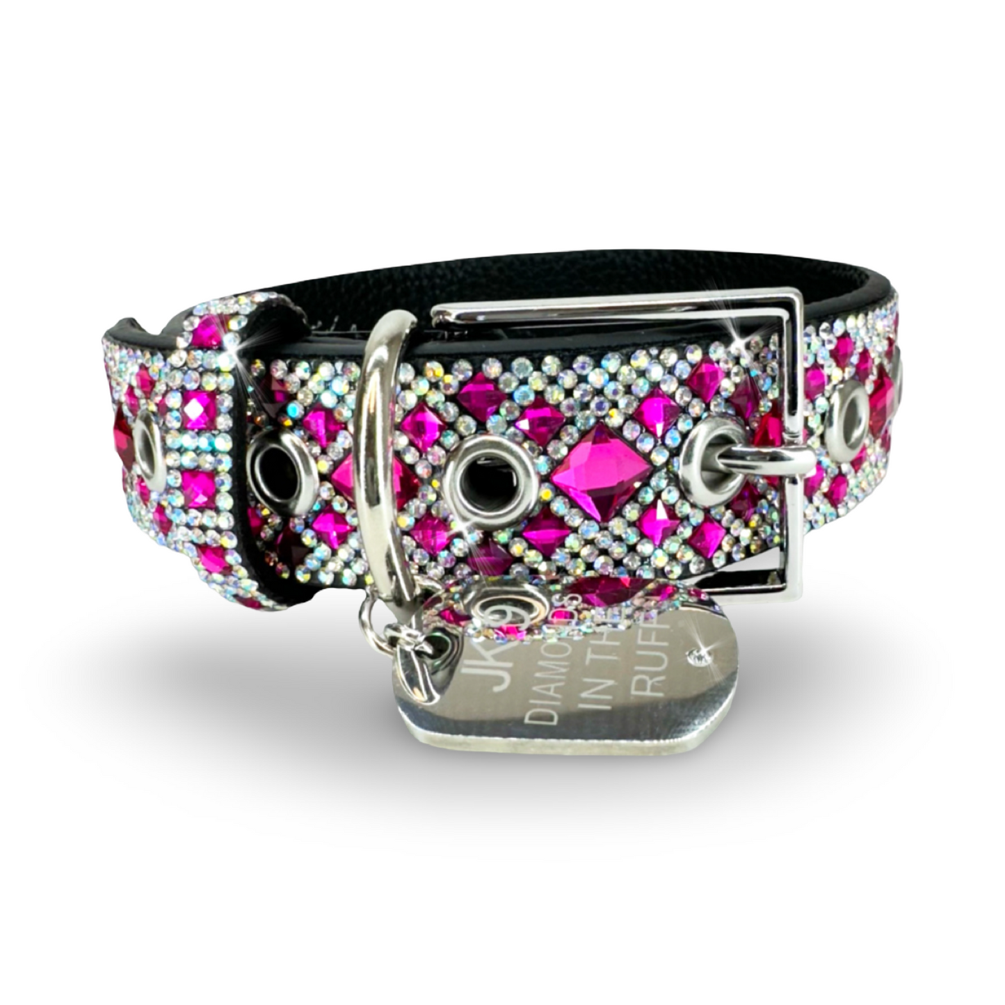 Luxury Hot Pink Dog Collar – Silver Hardware | Soft Vegan Leather, Adjustable Sizes