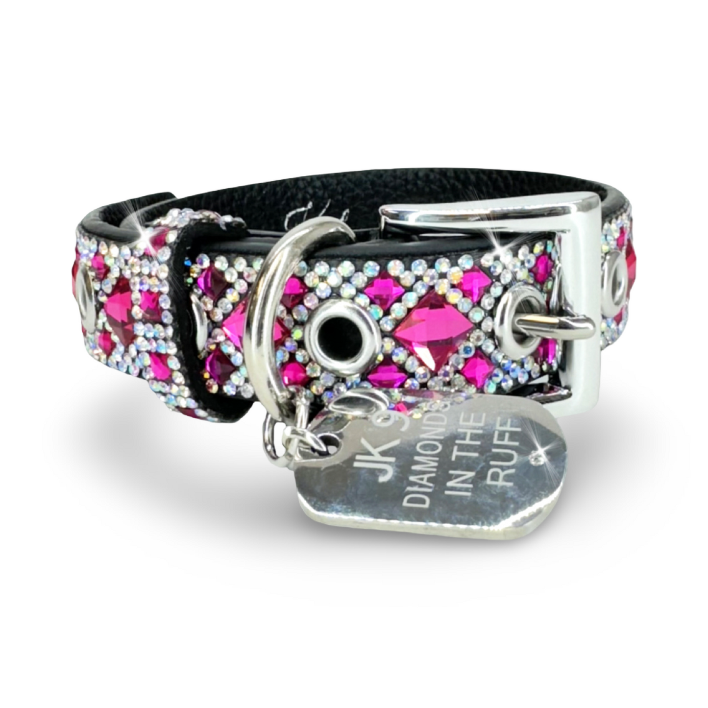 Luxury Hot Pink Dog Collar – Silver Hardware | Soft Vegan Leather, Adjustable Sizes