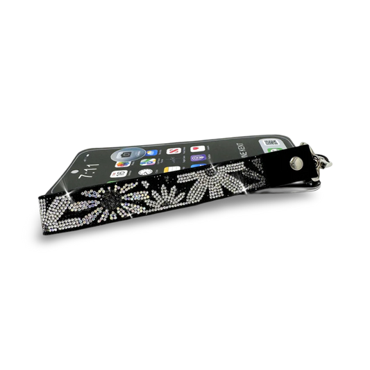 Crystal-Embellished Wrist Lanyard – Flower Power in Black