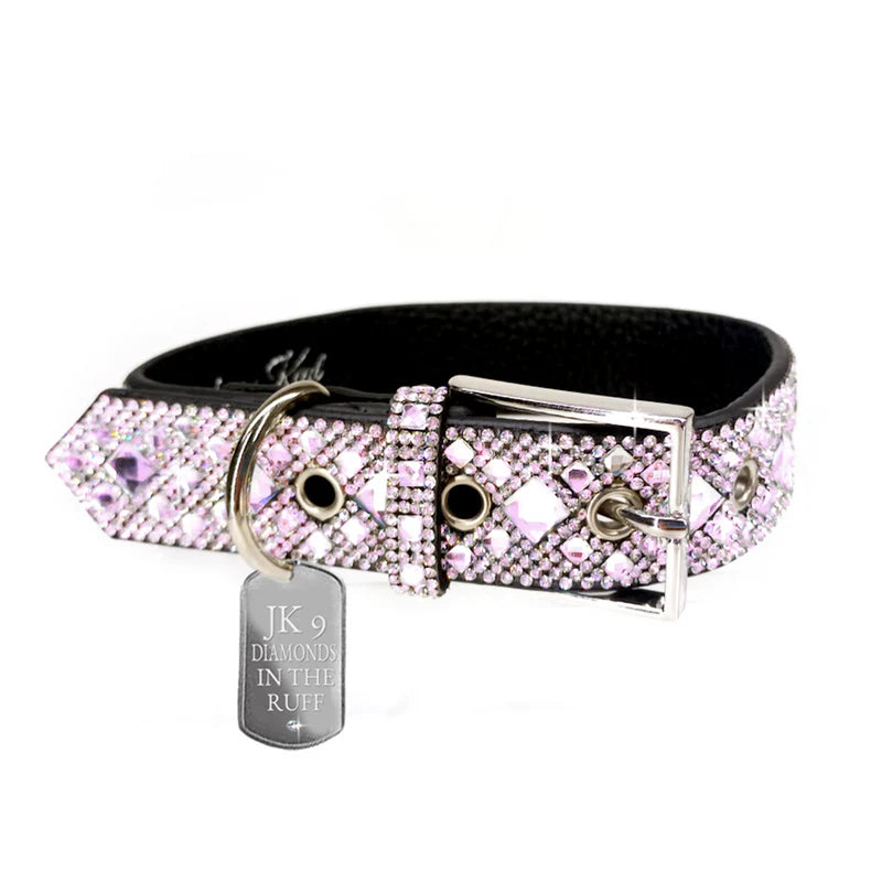 Luxury Baby Pink Print Dog Collar – Silver Hardware | Soft Vegan Leather, Adjustable Sizes